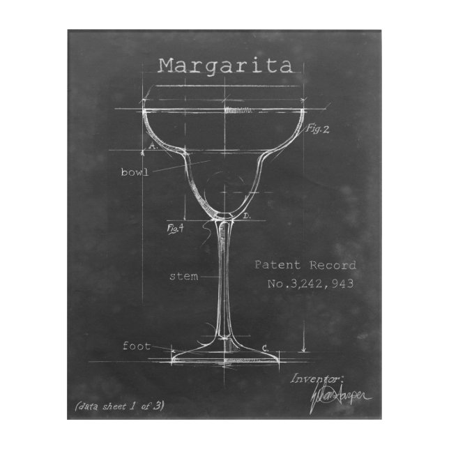 Black & White Margarita Glass Blueprint Acrylic Print (Front)