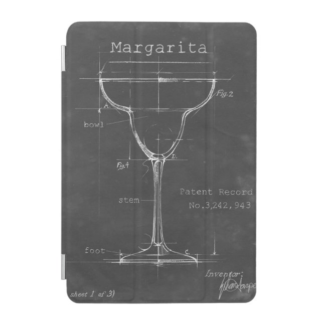 Black & White Margarita Glass Blueprint iPad Mini Cover (Front)