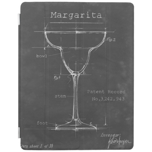 Black & White Margarita Glass Blueprint iPad Smart Cover (Front)