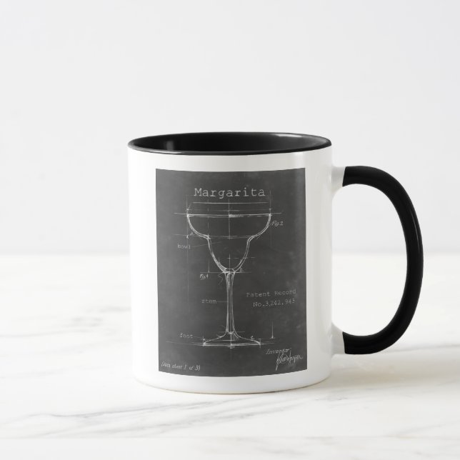 Black & White Margarita Glass Blueprint Mug (Right)