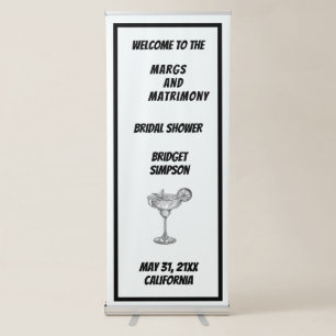 black & white margs and matrimony bridal shower retractable banner