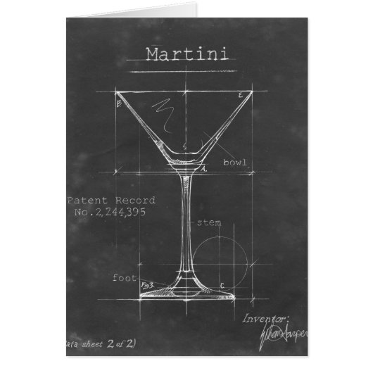 Black & White Martini Glass Blueprint Cards (Front)