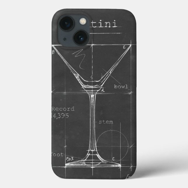 Black & White Martini Glass Blueprint Case-Mate iPhone Case (Back)