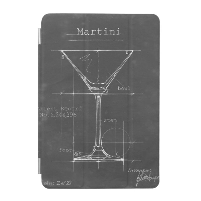 Black & White Martini Glass Blueprint iPad Mini Cover (Front)