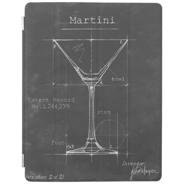 Black & White Martini Glass Blueprint iPad Smart Cover (Front)