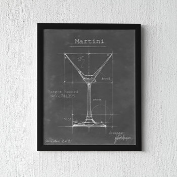 Black & White Martini Glass Blueprint Poster by worldartgroup at Zazzle