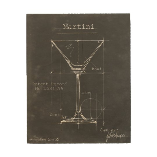 Black White Martini Glass Blueprint Wood Wall Decor Zazzle Com