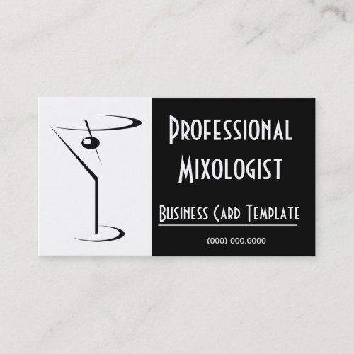 Black  White Martini Logo Mixologist Business Card