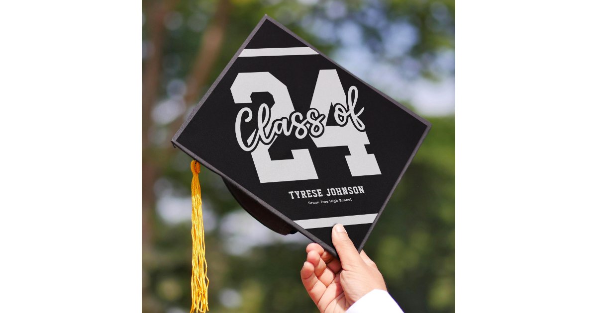 Black White Masculine 2024 Graduation Cap Topper | Zazzle