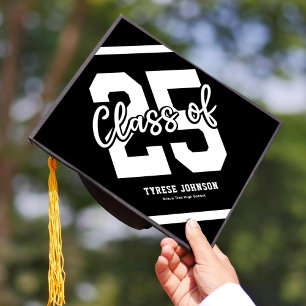 Black White Masculine 2025 Graduation Cap Topper