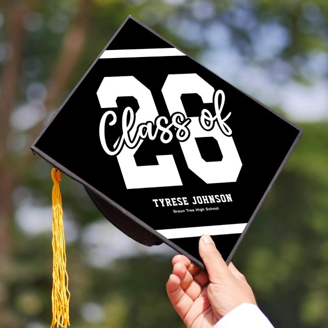 Black White Masculine 2026 Graduation Cap Topper (Creator Uploaded)