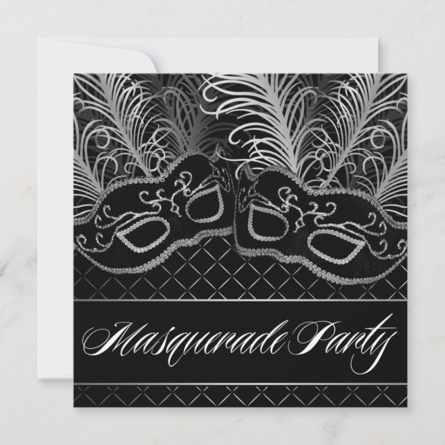 Black White Mask Masquerade Ball Party Invitations (Front)