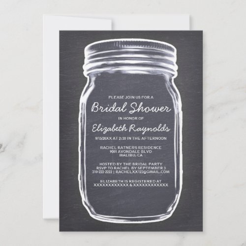 Black &amp; White Mason Jar Bridal Shower Invitations