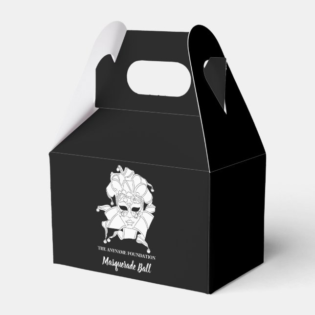Black & White Masquerade Ball Fundraiser Gala Favor Boxes (Front Side)