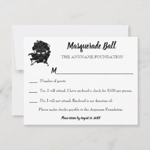 Black & White Masquerade Ball Fundraiser Gala RSVP Invitation