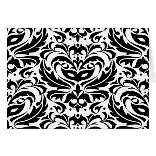 Black & White Masquerade Damask Card (Front Horizontal)