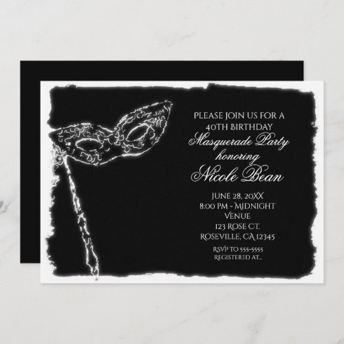 Black  White Masquerade Elegant Party Invitation