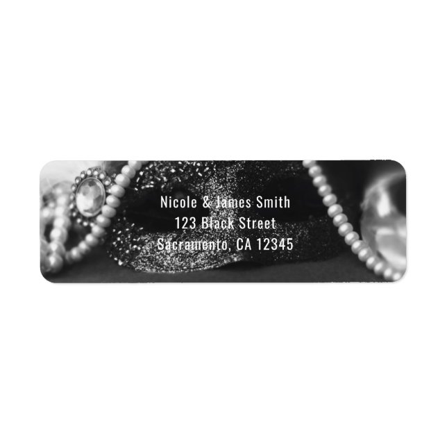 Black & White Masquerade Mask & Pearls Invitation Label (Front)