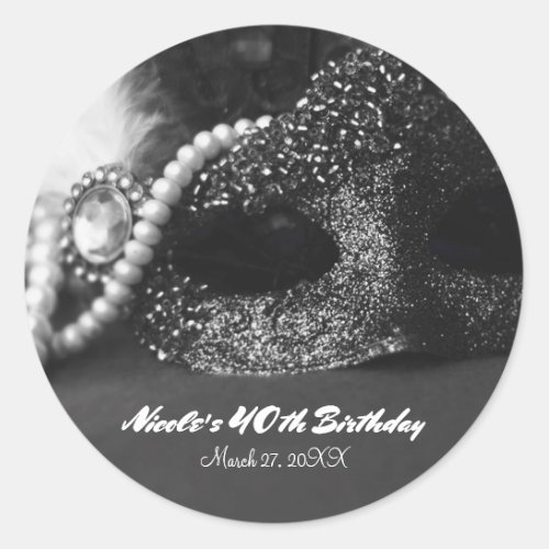 Black  White Masquerade Mask  Pearls Party Favor Classic Round Sticker