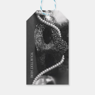 Black & White Masquerade Mask & Pearls Party Gift Tags