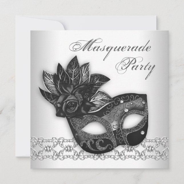 Black White Masquerade Party Invitations (Front)