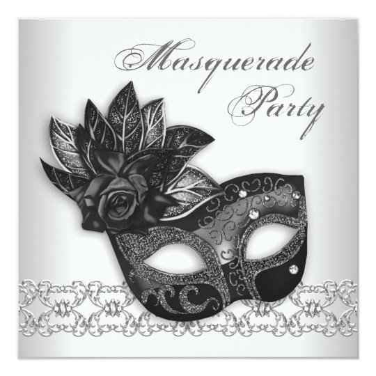 Black White Masquerade Party Invitations