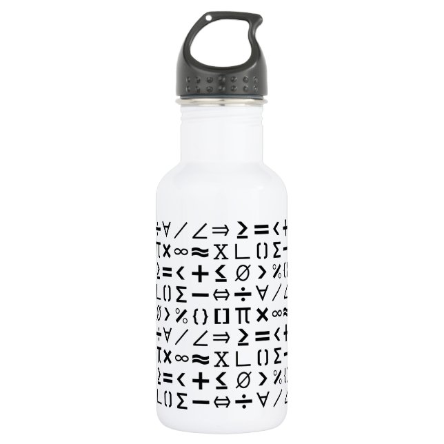 Black & White Math Signs & Symbols Pattern Stainless Steel Water Bottle (Front)