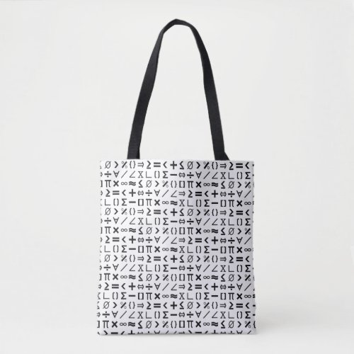 Black  White Math Signs  Symbols Pattern Tote Bag