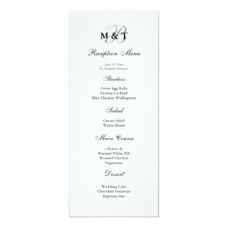 Black & White Matte Monogram Wedding Menu Card