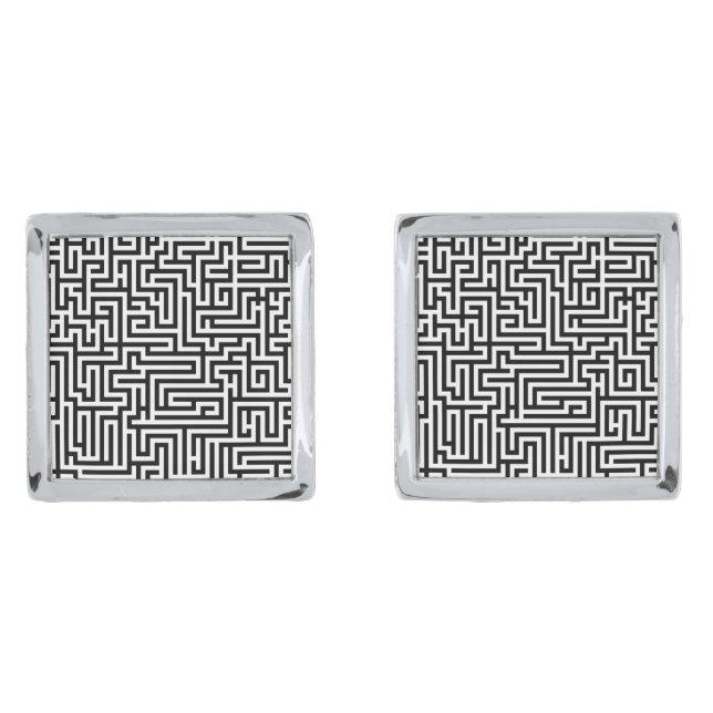 Black & White Maze Pattern Cufflinks (Front)