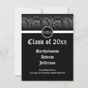 Black/White MBA Business Grad School Graduation Invitation