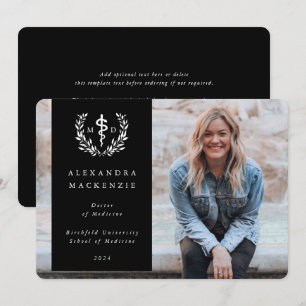Black/White MD Asclepius Graduation Photo Announcement