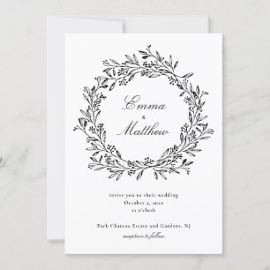 Black & White Meadow Garden Line Art Wild Flower Invitation