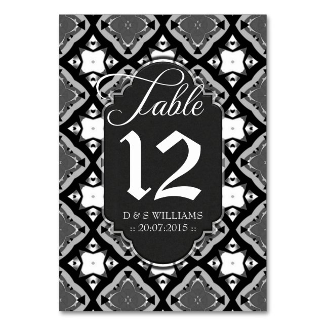 Black+White Medieval Batik Table Number Cards (Back)