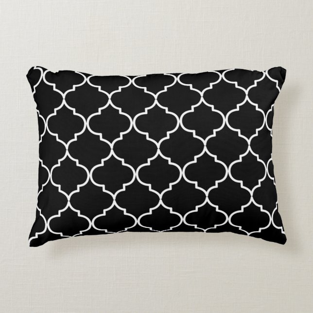 Black & White Mediterranean Moroccan Pattern Accent Pillow (Front)