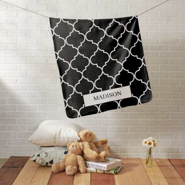 Black & White Mediterranean Moroccan Pattern Baby Blanket (In Situ)
