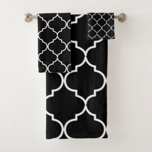 Black & White Mediterranean Moroccan Pattern Bath Towel Set