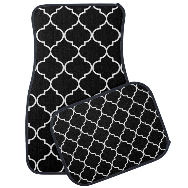 Black & White Mediterranean Moroccan Pattern Car Floor Mat (Set)