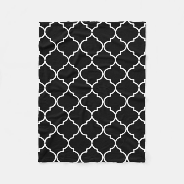 Black & White Mediterranean Moroccan Pattern  Fleece Blanket (Front)