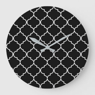 Black & White Mediterranean Moroccan Pattern Large Clock