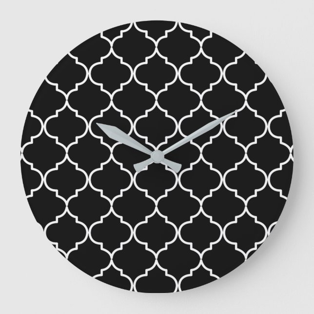Black & White Mediterranean Moroccan Pattern Large Clock (Front)