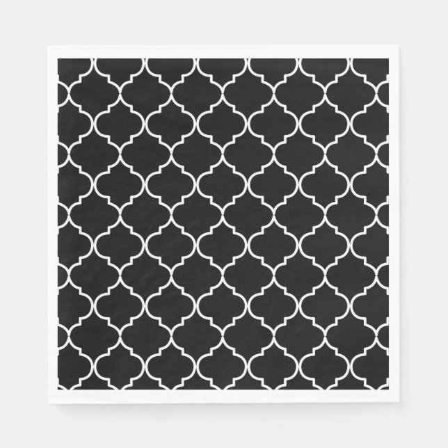 Black & White Mediterranean Moroccan Pattern  Napkins (Front)