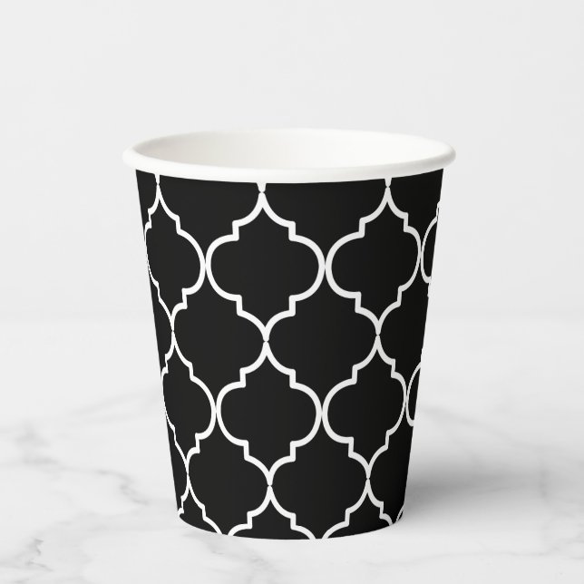 Black & White Mediterranean Moroccan Pattern Paper Cups (Front)