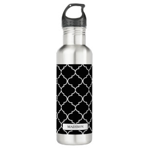 Black & White Mediterranean Moroccan Pattern Stainless Steel Water Bottle