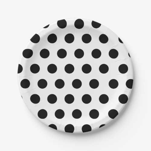 Black  White Medium Sized Polka Dot Chic Paper Plates