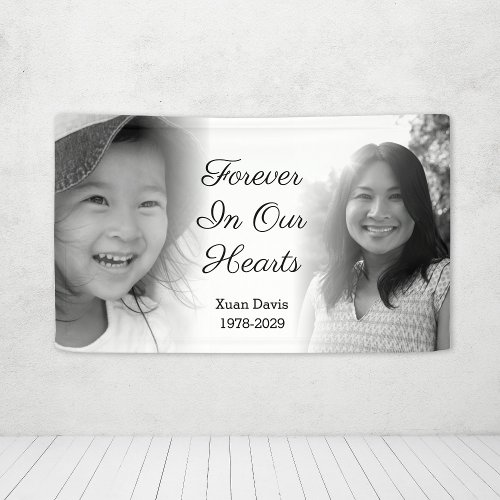 Black White Memorial Photo Forever In Our Hearts Banner