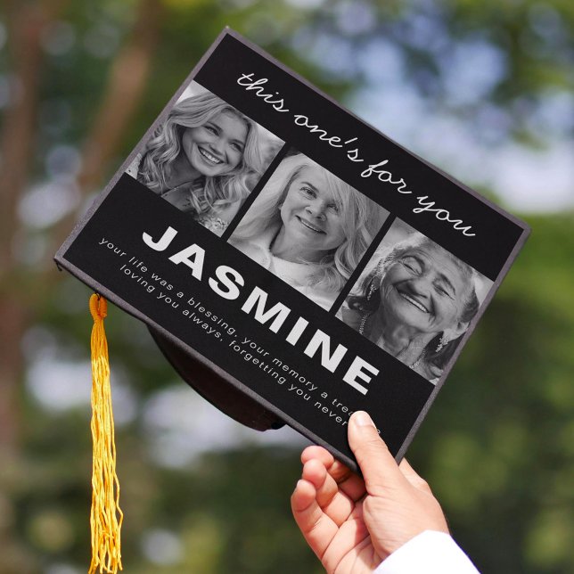 Black & White Memorial Photo Graduation Cap Topper (Creator Uploaded)