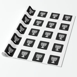 Black & White Menorah Hanukkah Wrapping Paper