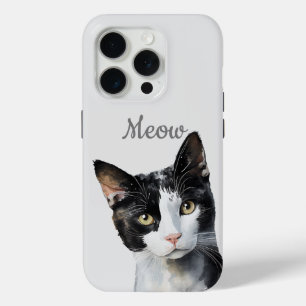 Black White Meow Cat  iPhone 15 Pro Case