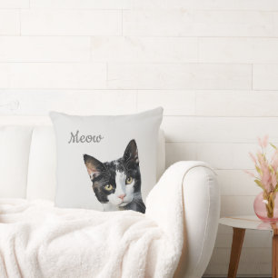 Black White Meow Cat Throw Pillow